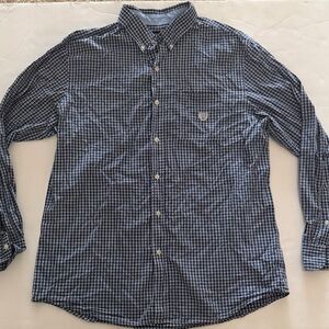 Vintage Chaps Navy and White Plaid Button Down Shirt